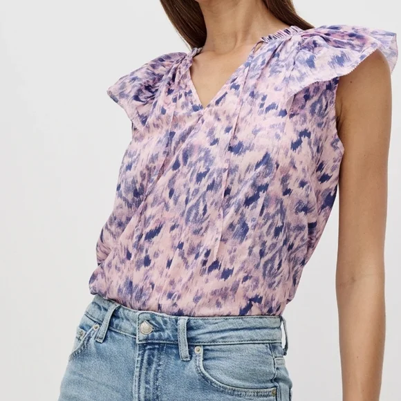 Rails Karysa Pink Ikat Flutter Sleeve Cotton Top Blouse V‑Neck Boho - Picture 4 of 10